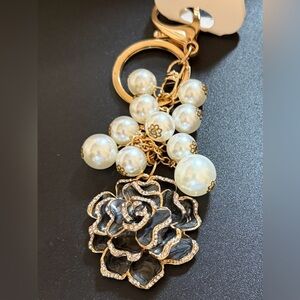 Elegant Gold and Pearl with Camellia Flower  bag charm/ Keychain